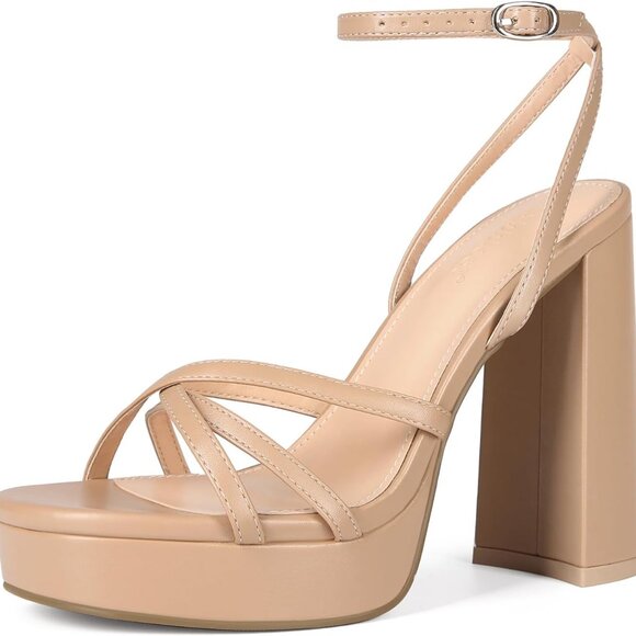 Women Platform Heels Lace Up Open Toe Ankle Strap Chunky High Heels - Picture 1 of 7